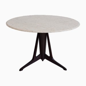 Mid-Century Modern Round Marble and Ebonized Wood Dining Table attributed to Ico Parisi, 1950s-ZYF-2033746