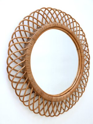 Mid-Century Modern Round Rattan & Bamboo Wall Mirror, Italy, 1960s-WPT-1078300