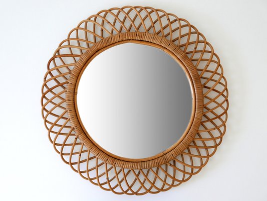 Mid-Century Modern Round Rattan & Bamboo Wall Mirror, Italy, 1960s-WPT-1078300