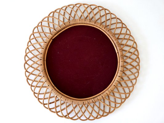 Mid-Century Modern Round Rattan & Bamboo Wall Mirror, Italy, 1960s-WPT-1078300