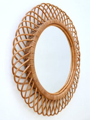 Mid-Century Modern Round Rattan & Bamboo Wall Mirror, Italy, 1960s-WPT-1078300