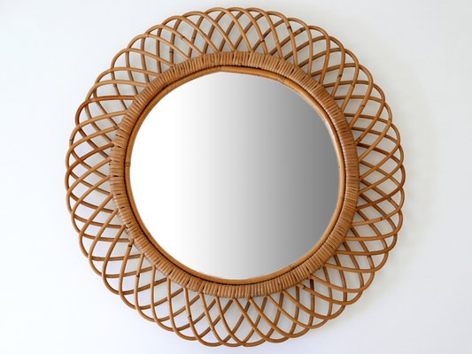 Mid-Century Modern Round Rattan & Bamboo Wall Mirror, Italy, 1960s-WPT-1078300