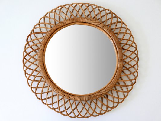 Mid-Century Modern Round Rattan & Bamboo Wall Mirror, Italy, 1960s-WPT-1078300