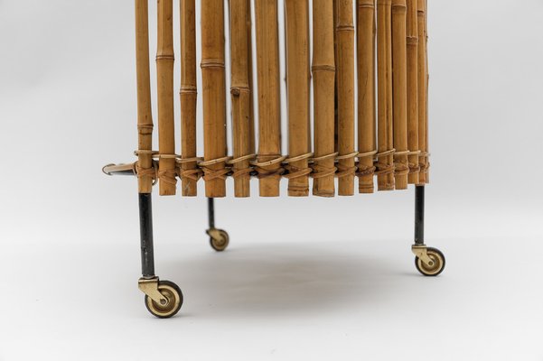 Mid-Century Modern Round Serving Cart in Bamboo and Metal, 1960s-KQB-1741755