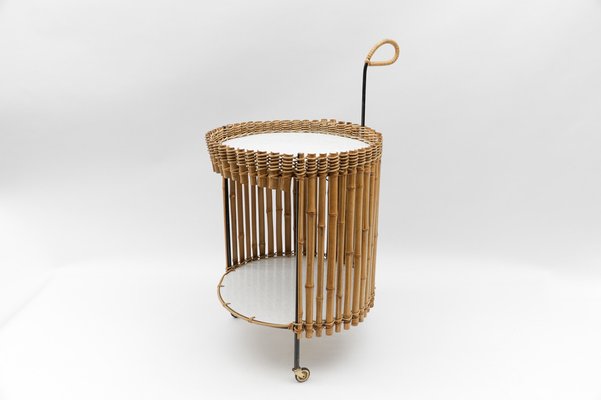 Mid-Century Modern Round Serving Cart in Bamboo and Metal, 1960s-KQB-1741755