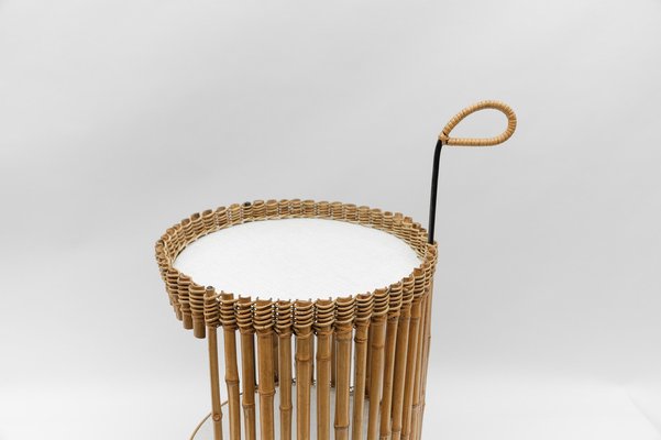 Mid-Century Modern Round Serving Cart in Bamboo and Metal, 1960s-KQB-1741755