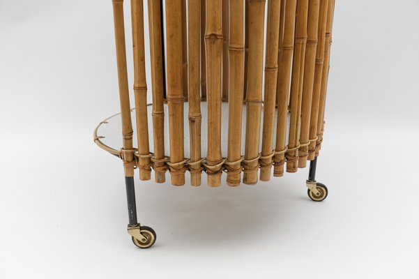 Mid-Century Modern Round Serving Cart in Bamboo and Metal, 1960s-KQB-1741755