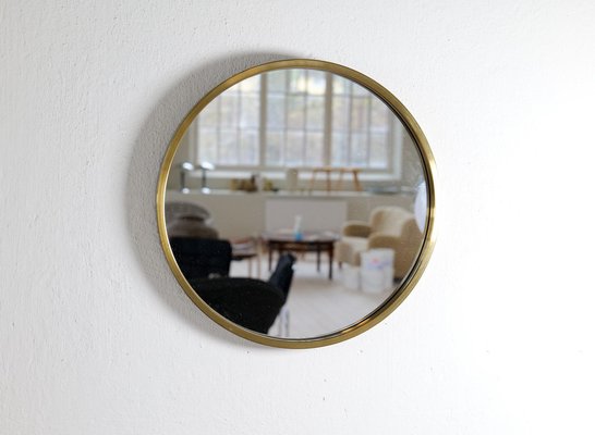 Mid-Century Modern Rounded Brass Mirror attributed to Glasmäster in Markaryd, Sweden, 1960s-UYK-1750815