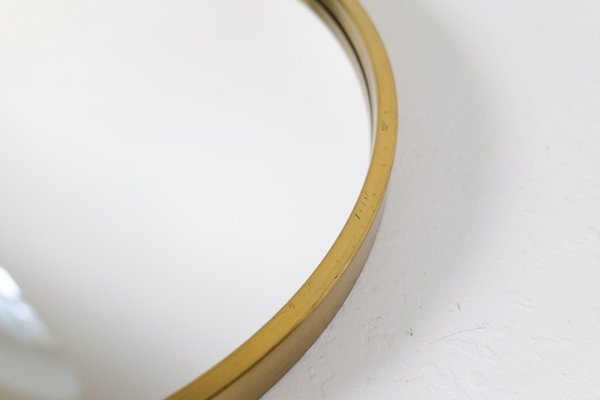 Mid-Century Modern Rounded Brass Mirror attributed to Glasmäster in Markaryd, Sweden, 1960s-UYK-1750815