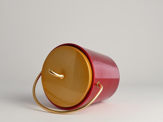 Mid-Century Modern Ruby Red and Gold Ice Bucket from Luxium, France, 1970s-RUK-1678618