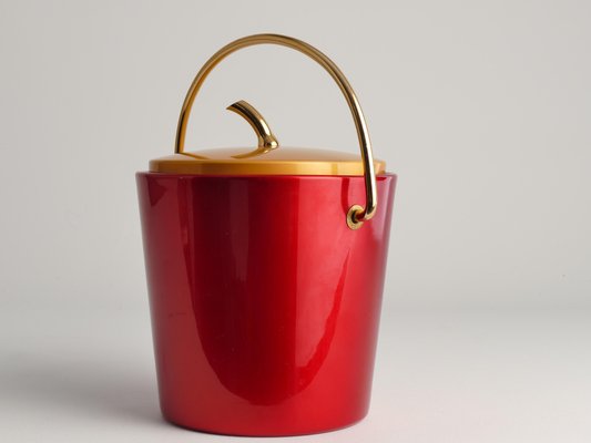 Mid-Century Modern Ruby Red and Gold Ice Bucket from Luxium, France, 1970s-RUK-1678618