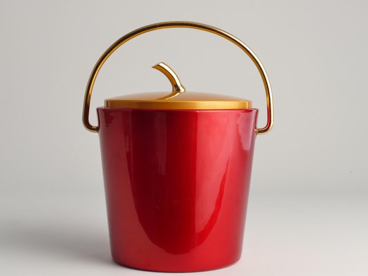 Mid-Century Modern Ruby Red and Gold Ice Bucket from Luxium, France, 1970s-RUK-1678618