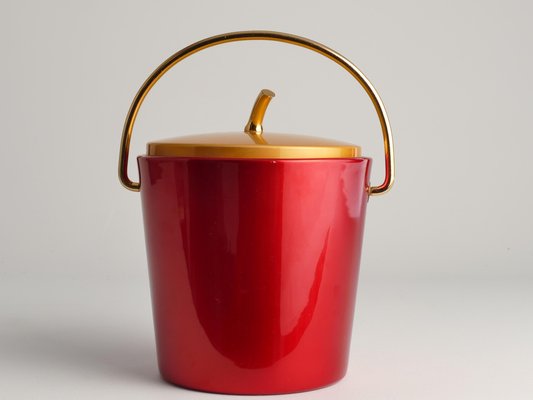 Mid-Century Modern Ruby Red and Gold Ice Bucket from Luxium, France, 1970s-RUK-1678618