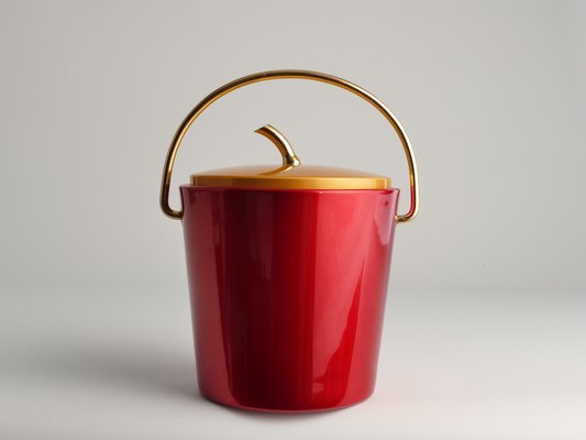 Mid-Century Modern Ruby Red and Gold Ice Bucket from Luxium, France, 1970s-RUK-1678618