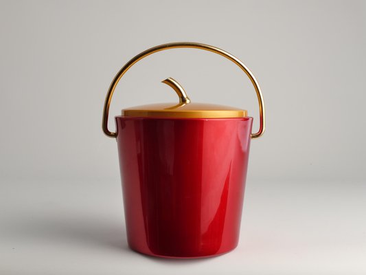 Mid-Century Modern Ruby Red and Gold Ice Bucket from Luxium, France, 1970s-RUK-1678618