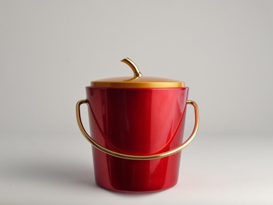 Mid-Century Modern Ruby Red and Gold Ice Bucket from Luxium, France, 1970s-RUK-1678618