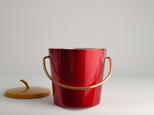 Mid-Century Modern Ruby Red and Gold Ice Bucket from Luxium, France, 1970s-RUK-1678618