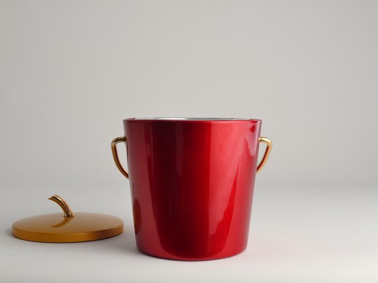 Mid-Century Modern Ruby Red and Gold Ice Bucket from Luxium, France, 1970s-RUK-1678618