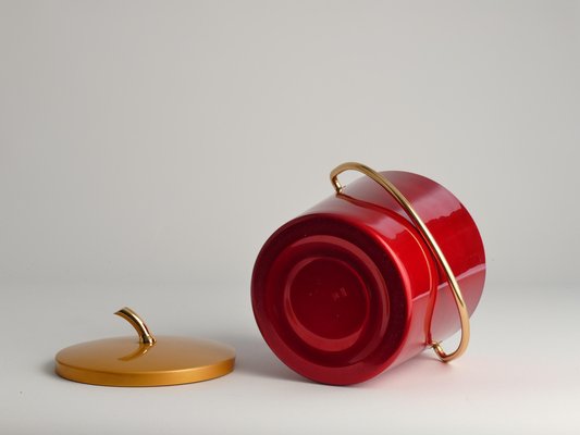 Mid-Century Modern Ruby Red and Gold Ice Bucket from Luxium, France, 1970s-RUK-1678618