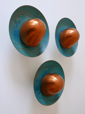 Mid-Century Modern Scandinavian Copper Sconces, 1960s, Set of 3-WPT-1109336