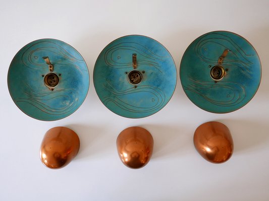 Mid-Century Modern Scandinavian Copper Sconces, 1960s, Set of 3-WPT-1109336