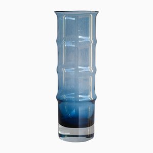 Mid-Century Modern Scandinavian Large Blue Bamboo Glass Vase by Borgström Åseda, Sweden-JIE-2042164