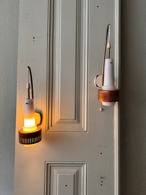 Mid-Century Modern Scandinavian Sconces in Brass and Opaline Glass, 1950s, Set of 2-SBP-2032023