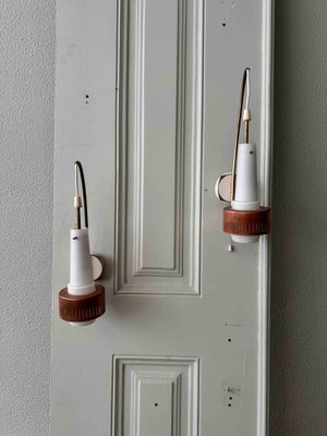 Mid-Century Modern Scandinavian Sconces in Brass and Opaline Glass, 1950s, Set of 2-SBP-2032023