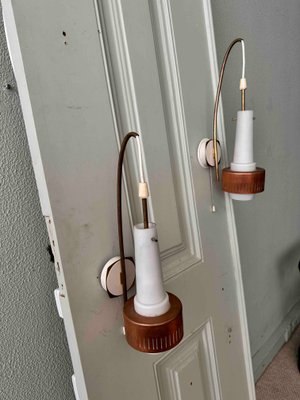 Mid-Century Modern Scandinavian Sconces in Brass and Opaline Glass, 1950s, Set of 2-SBP-2032023