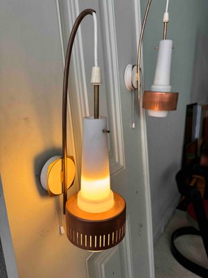 Mid-Century Modern Scandinavian Sconces in Brass and Opaline Glass, 1950s, Set of 2-SBP-2032023