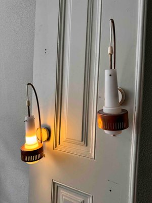 Mid-Century Modern Scandinavian Sconces in Brass and Opaline Glass, 1950s, Set of 2-SBP-2032023