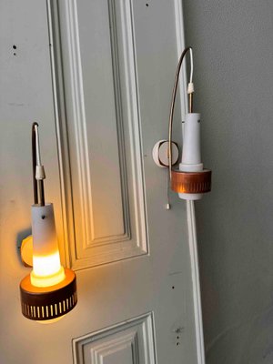 Mid-Century Modern Scandinavian Sconces in Brass and Opaline Glass, 1950s, Set of 2-SBP-2032023