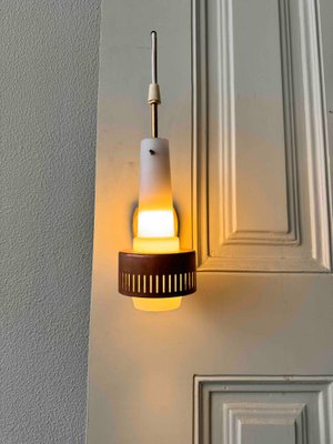 Mid-Century Modern Scandinavian Sconces in Brass and Opaline Glass, 1950s, Set of 2-SBP-2032023