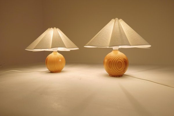 Mid-Century Modern Sculptural Table Lamps in Solid Pine, Sweden, 1970s, Set of 2-UYK-1216764