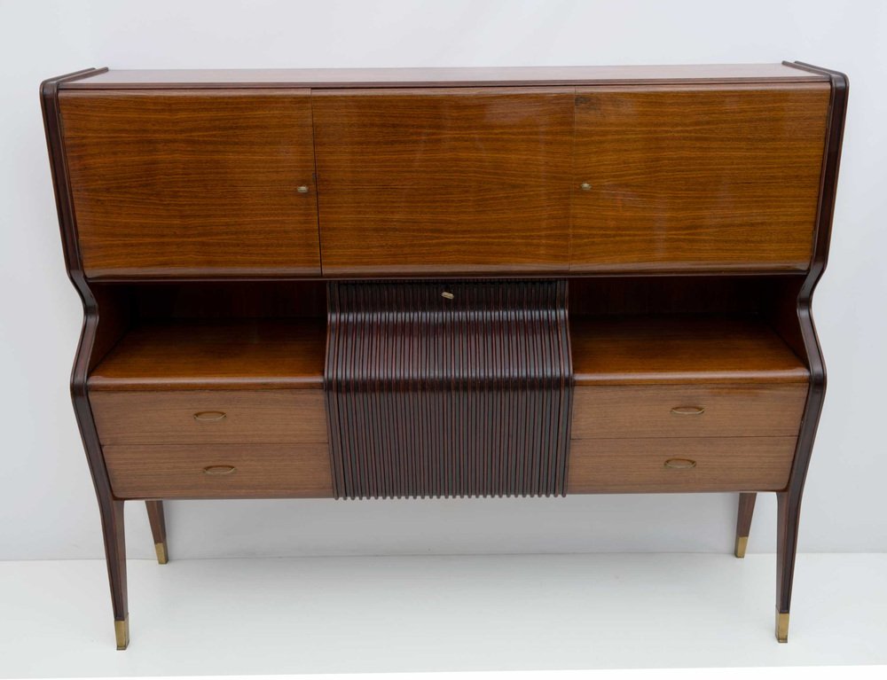 Mid-Century Modern Sideboard with Mobile Bar attributed to Osvaldo Borsani for Atelier Borsani Varedo, 1950s