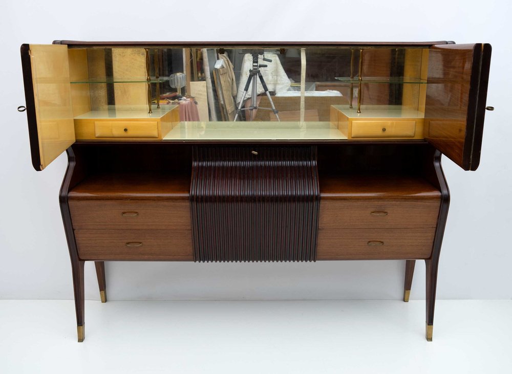 Mid-Century Modern Sideboard with Mobile Bar attributed to Osvaldo Borsani for Atelier Borsani Varedo, 1950s