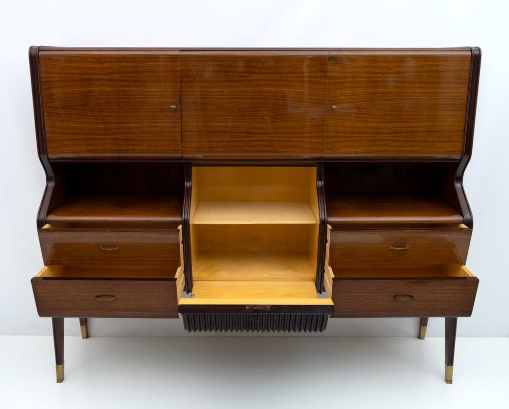 Mid-Century Modern Sideboard with Mobile Bar attributed to Osvaldo Borsani for Atelier Borsani Varedo, 1950s