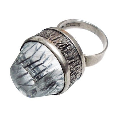 Mid-Century Modern Silver and Rock Crystal Ring by Bengt Hallberg, Sweden, 1969-YGE-688872