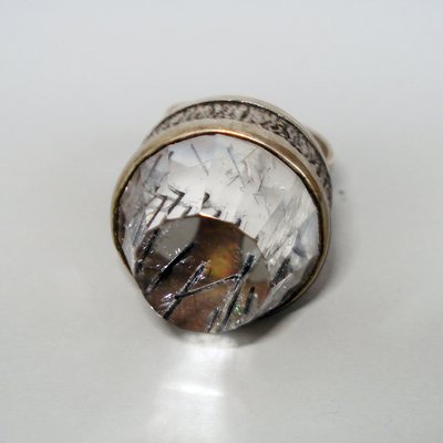 Mid-Century Modern Silver and Rock Crystal Ring by Bengt Hallberg, Sweden, 1969-YGE-688872