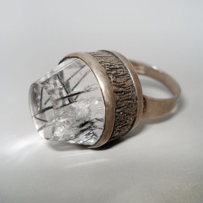 Mid-Century Modern Silver and Rock Crystal Ring by Bengt Hallberg, Sweden, 1969-YGE-688872