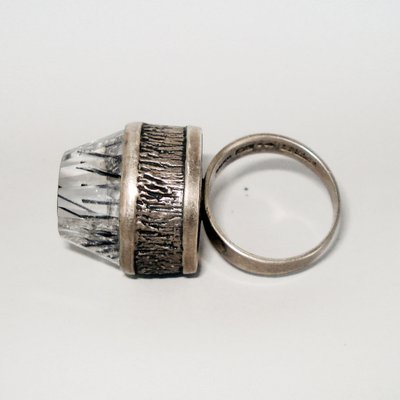 Mid-Century Modern Silver and Rock Crystal Ring by Bengt Hallberg, Sweden, 1969-YGE-688872