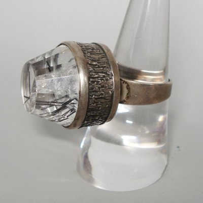 Mid-Century Modern Silver and Rock Crystal Ring by Bengt Hallberg, Sweden, 1969-YGE-688872