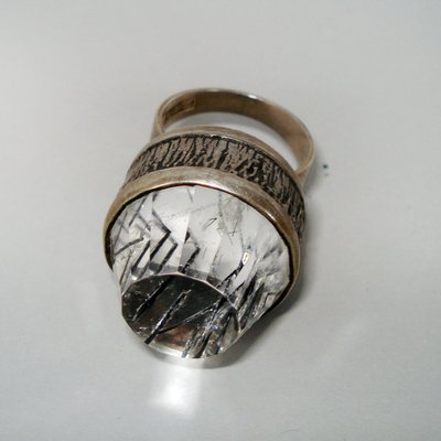 Mid-Century Modern Silver and Rock Crystal Ring by Bengt Hallberg, Sweden, 1969-YGE-688872