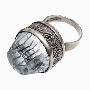 Mid-Century Modern Silver and Rock Crystal Ring by Bengt Hallberg, Sweden, 1969-YGE-688872