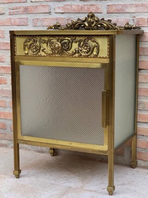 Mid-Century Modern Single Bronze Vitrine Nightstand with Glass Door and Drawer, 1930s-NOU-699347