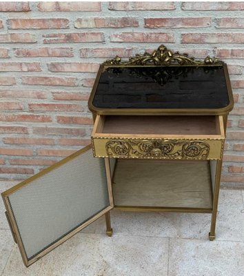 Mid-Century Modern Single Bronze Vitrine Nightstand with Glass Door and Drawer, 1930s-NOU-699347