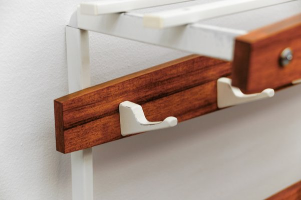 Mid-Century Modern Slats Wall Coat Rack with White Hooks, 1960s-KQB-2028008