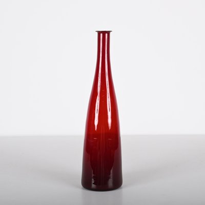 Mid-Century Modern Smoked Ruby Red Blown Murano Glass Bottle, Italy, 1970s-JDR-1372749