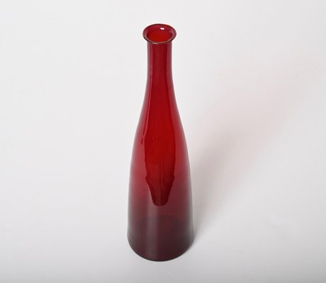 Mid-Century Modern Smoked Ruby Red Blown Murano Glass Bottle, Italy, 1970s-JDR-1372749