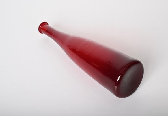 Mid-Century Modern Smoked Ruby Red Blown Murano Glass Bottle, Italy, 1970s-JDR-1372749